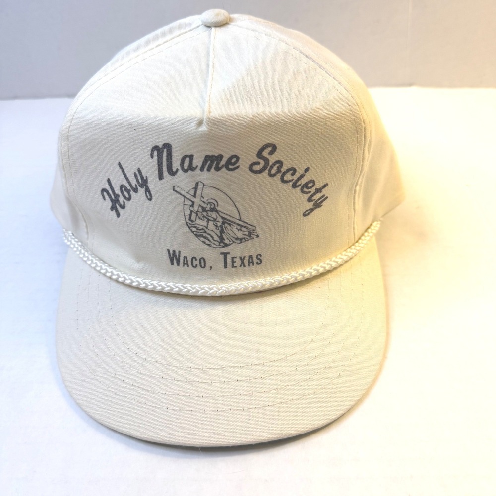 Vintage Holy Name Society Waco Texas Snapback Hat Cream Rope Cap